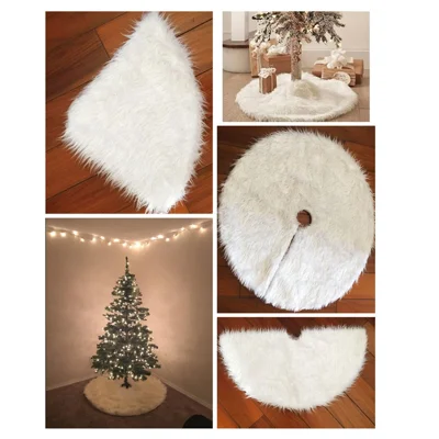 Plush Christmas Tree Skirt Holiday Party Xmas Tree Decoration, Diameter 78cm - White