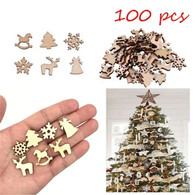 Christmas Cartoon Snow Wood Shavings Christmas Tree Deer DIY Accessories 100Pcs/Bag