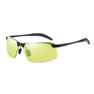 3043 Discolored Metal Polarized Day Night Vision Yellowing Grey Glasses - Black Glass Frame