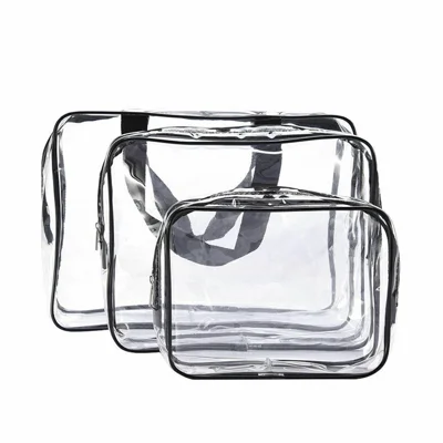 3PCS/Set Clear Cosmetics Bag Make-up Bags Organizer PVC Bag - Black