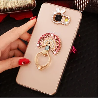 Kickstand Smartphone 360 Rotation 3D Aluminium Alloy Phone Ring Grip for iPhone Samsung Huawei - Purple Diamante Peacock Shows Its Tail
