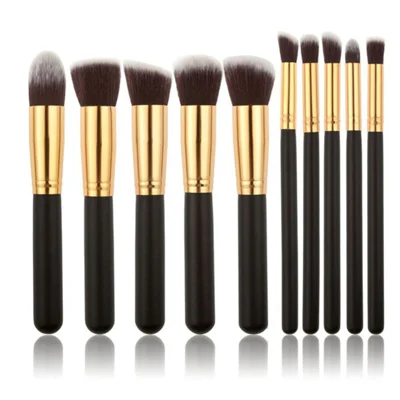 10PCS Professional Makeup Brush Set Cosmetics Foundation Blending Blush Makeup Tool - Gold Color / Black