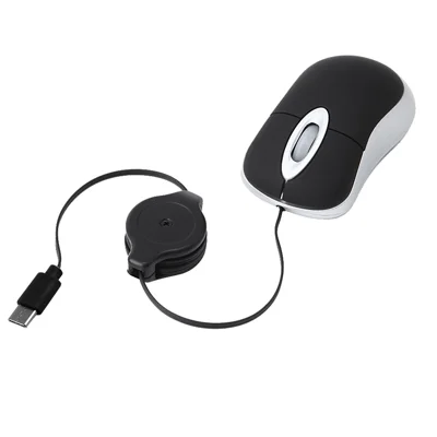 Portable Retractable USB-C Cable Mini Mouse Children Compact Wired Optical Mouse - Black