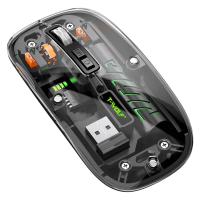 X11 Bluetooth-compatible Wireless Mouse Rechargeable Silent Dual Mode Office Mouse for PC Desktop - Transparent Black