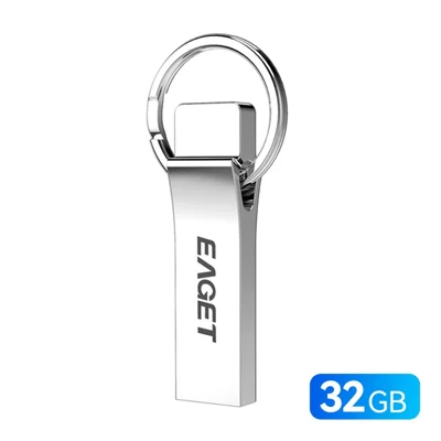 EAGET U9H 32 GB USB 2.0 USB-stik af zinklegering med metalnøglering til backup til hjem og kontor – Sølv