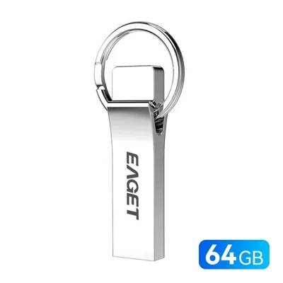 EAGET U9H 64 GB USB 2.0 USB-stik af zinklegering med metalnøglering til backup til hjem og kontor - Sølv