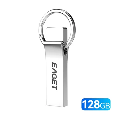 EAGET U9H 128 GB USB 2.0 USB-stik med zinklegering og metalnøglering til backup til hjem og kontor - Sølv