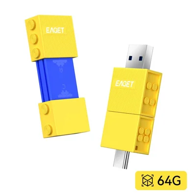 EAGET CF50 64 Go Clé USB Double Port Coulissante USB 3.2 Type-A + Type-C Mémoire Haute Vitesse - Bleu+Jaune