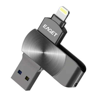 EAGET I66 128 GB U-disk MFI-certificeret Lightning + USB 3.2 Metal roterende USB-nøgle til iPhone iPad Mac - Sort