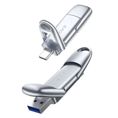 EAGET SU100 1TB USB3.2 Gen2 Type-A + Type-C Dual Interface Zinc Alloy Solid State USB Flash Drive - Silver