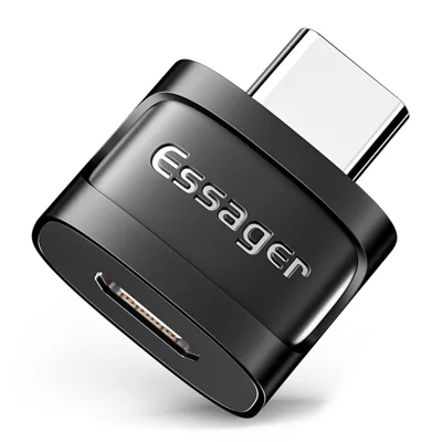 ESSAGER Micro USB Female to Type-C Male USB2.0 Data Transfer Charging OTG Adapter - Black