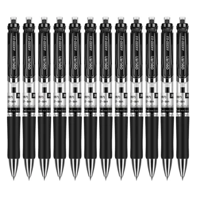 DELI S01 12Pcs Gel Pens Press Type Retractable Smooth Writing 0.5mm Gel Pen - Black