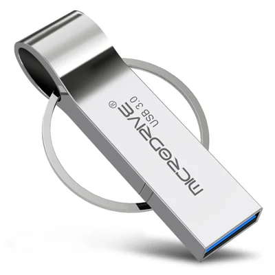 MICRODRIVE 64GB Portable Metal USB 3.0 Flash Drive Thumb Drive with Key Ring - Silver
