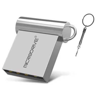 MICRODRIVE 4GB USB 2.0 Mini Metal Flash Drive with Hook - Grey