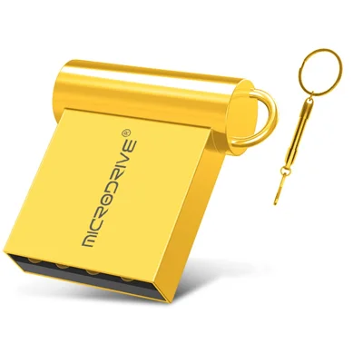 MICRODRIVE USB 2.0 Flash Drive 8GB Mini Metal U-Disk with Hook - Gold