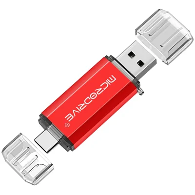 MICRODRIVE 128GB 2-in-1 USB 2.0 / Type-C U-Disk High Speed Flash Disk for Phone Computer - Red