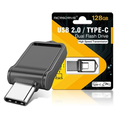 MICRODRIVE 128GB Mini Flash Drive High Speed USB 2.0 / Type-C Metal U-Disk - Black