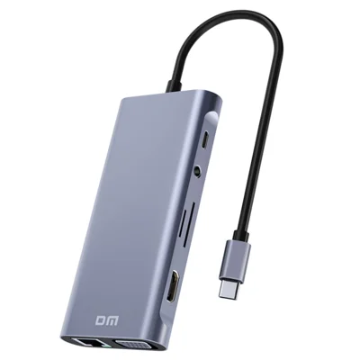 CHB065 11 in 1 Type-C Hub HD VGA Dual Display 4K 30Hz Gigabit Ethernet 4 USB 3.0 Ports PD Charging Adapter