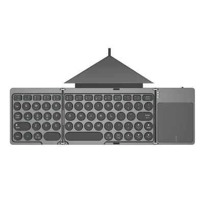 KF86 MAX Foldable Wireless Bluetooth-Compatible Keyboard with Touchpad + Leather Case - Grey