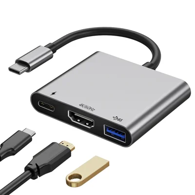3 in 1 USB-C to HD Multiport Adapter 4K 60Hz Splitter PD 100W Fast Charging USB 3.0 Hub Converter for Windows / MacOS