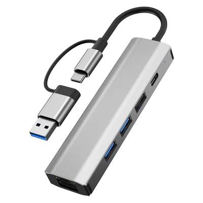 2502 Type-C / USB USB Hub 6-in-1 Type-C to RJ45 (2.5G) + 2x USB 3.2 + USB 2.0 + USB-C 3.2 + DC 5V Adapter for Laptop / Tablet