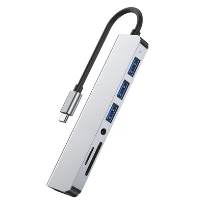 7-in-1 USB-C Hub Type-C to HD + USB 3.0 x1 + USB 2.0 x2 + SD + TF + Audio Docking Station for Phone / Laptop / Tablet