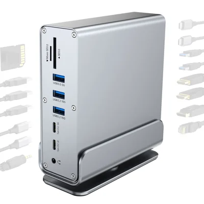 2519 15-in-1 USB-C-Hub Dual 4K 60Hz DP-Display 100W PD-Ladegerät Gigabit-Ethernet USB 3.2 Adapter-Dock für MacBook / Windows-Laptop - Silber Grau