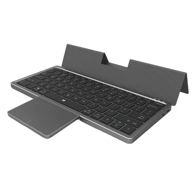 KF 8700 Kabellose Bluetooth-Tastatur Klappbare Tastatur mit Touchpad und Ledertasche - Schwarz