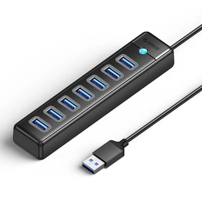 ORICO PW7U-U3 Hub USB 3.0 7 ports 5 Gbps Transfert de données avec port d'alimentation Câble de 1 m - Noir