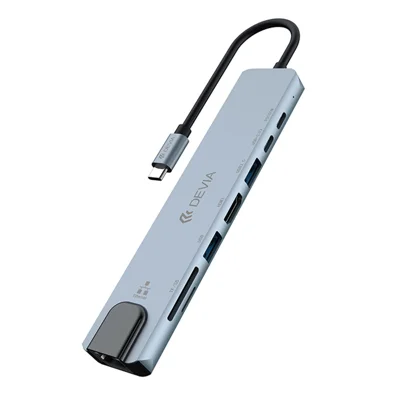 DEVIA Pro1 8 in 1 Hub USB-C Expansion Dock with HD / RJ45 / USB 3.0 / USB 2.0 / Audio / PD 100W / SD / TF Card Reader