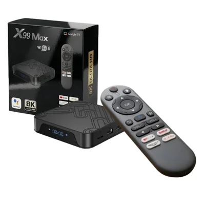 X99 MAX 2+16GB Caixa TV Android 14 RK3518 WiFi 6 4K HD Leitor Multimédia com Controlo Remoto por Voz Bluetooth 5.0 - Preto / Tomada EUA