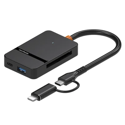 ADS-315 iP + Type-C 2 in 1 zu SD/TF/MS/CF Kartenleser USB 3.0 5 Gbps Hub für Fotografie Büro Reise – Schwarz