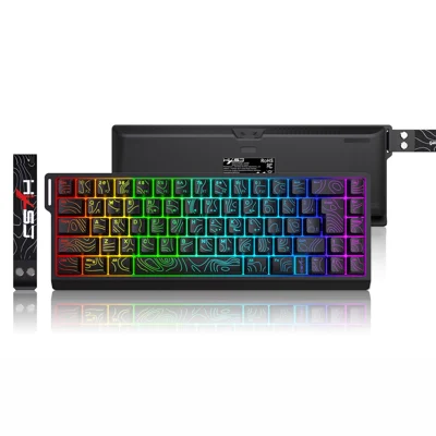 HXSJ V68 68-Key Wired Membrane Keyboard Single-Zone RGB Backlit Topographic Contour Keycaps - Black