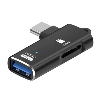 ADS-621 Type-C OTG 2 in 1 Adapter PVC + Aluminum Alloy 5Gbps USB 3.0 TF Card Reader - Black