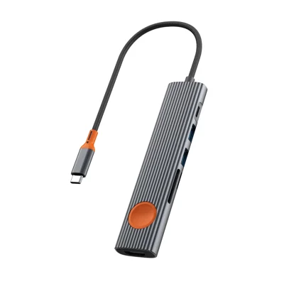 WIWU Wi-HB007 7-в-1 USB-C концентратор 100 Вт PD быстрая зарядка 4K HD 5 Гб/с передача данных алюминиевый сплав адаптер док-станция - серый