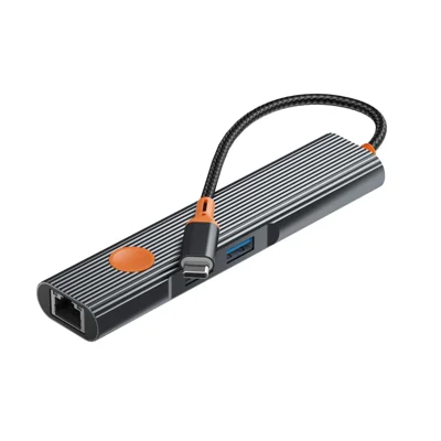 WIWU Wi-HB005 5-в-1 USB-C хаб 100 Вт PD 4K HD 1000 М Ethernet док-станция для путешествий — серый