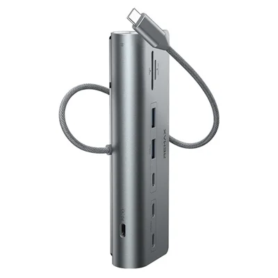 REMAX DK01 8 in 1 USB-C Hub, 100W PD Eingang, 85W Laptop-Ladung (15W für Hub reserviert), SD/TF Kartenleser und Datenübertragung - Mattgrau