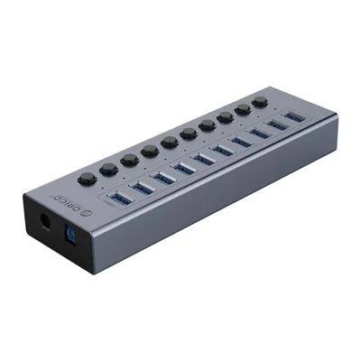 ORICO BT2U3-10AB Aluminum Alloy 10 Port USB3.0 5Gbps Data Transmission USB Hub Charging Splitter with Individual Switches - EU Plug