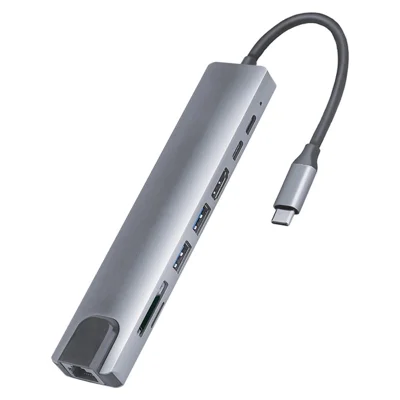 8-in-1 Type-C Docking Station +2*USB3.0+2*Type-C+RJ45+TF+SD Multi-function HUB