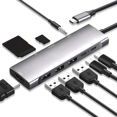 9 in 1 Docking Station 4K 30Hz USB C Hub HD Compatible 100W PD USB 3.0 + 2.0 Multiport Adapter for Laptop PC