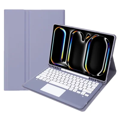 A14B-A For iPad Pro 13 (2025) / (2024) Detachable Leather Tablet Case with Bluetooth-compatible Keyboard, Pen Slot - Dark Purple