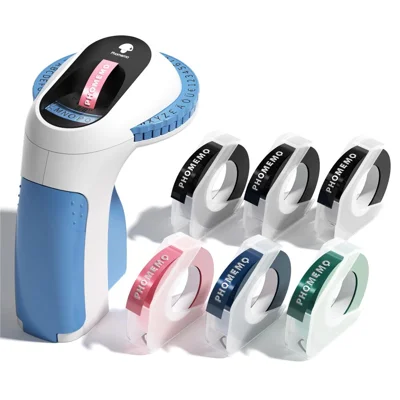 PHOMEMO E975 Embossing Label Maker Handheld Embossed Label Machine with 6 Rolls Of Tapes - Blue