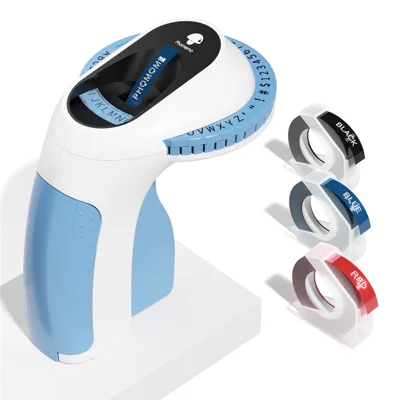PHOMEMO E975 Manual Embossing Label Maker Handheld Embossed Label Machine with 3 Rolls Of Tapes - Blue