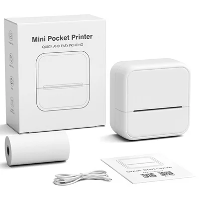 S1 Portable BT Thermal Printer Label Maker with 1 Roll Paper for Barcodes / Tags / Stickers - White