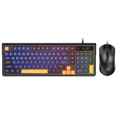 Ensemble clavier et souris de jeu filaire T-WOLF TF330 - 98 touches, souris 7200 DPI avec rétroéclairage RVB - Ensemble bleu marine et noir