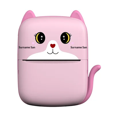 Stampante Termica Mini A8E con Design Gatto Cartone Animato, Stampante Portatile Wireless con Bluetooth-compatibile per Foto e Testo - Rosa