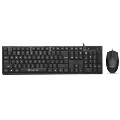 BOSSTON D5200 Business USB Wired Keyboard and Ergonomic 1000 DPI Mouse Set for Desktop Laptop
