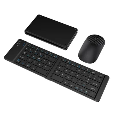 KB018 Mini Portátil Plegable Teclado Inalámbrico Bluetooth-compatible con Ratón 2.4G Juego de Teclado y Ratón para Oficina y Hogar - Negro