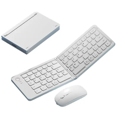 Conjunto inalámbrico plegable portátil mini B203B con teclado y ratón recargable Bluetooth-compatible, 67 teclas, teclado y ratón para ordenador de oficina o casa - Blanco