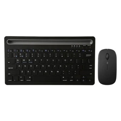 Conjunto inalámbrico mini CMK108 con Bluetooth compatible y modo dual 2.4G, teclado y ratón recargables con soporte para teléfono y tableta - Negro